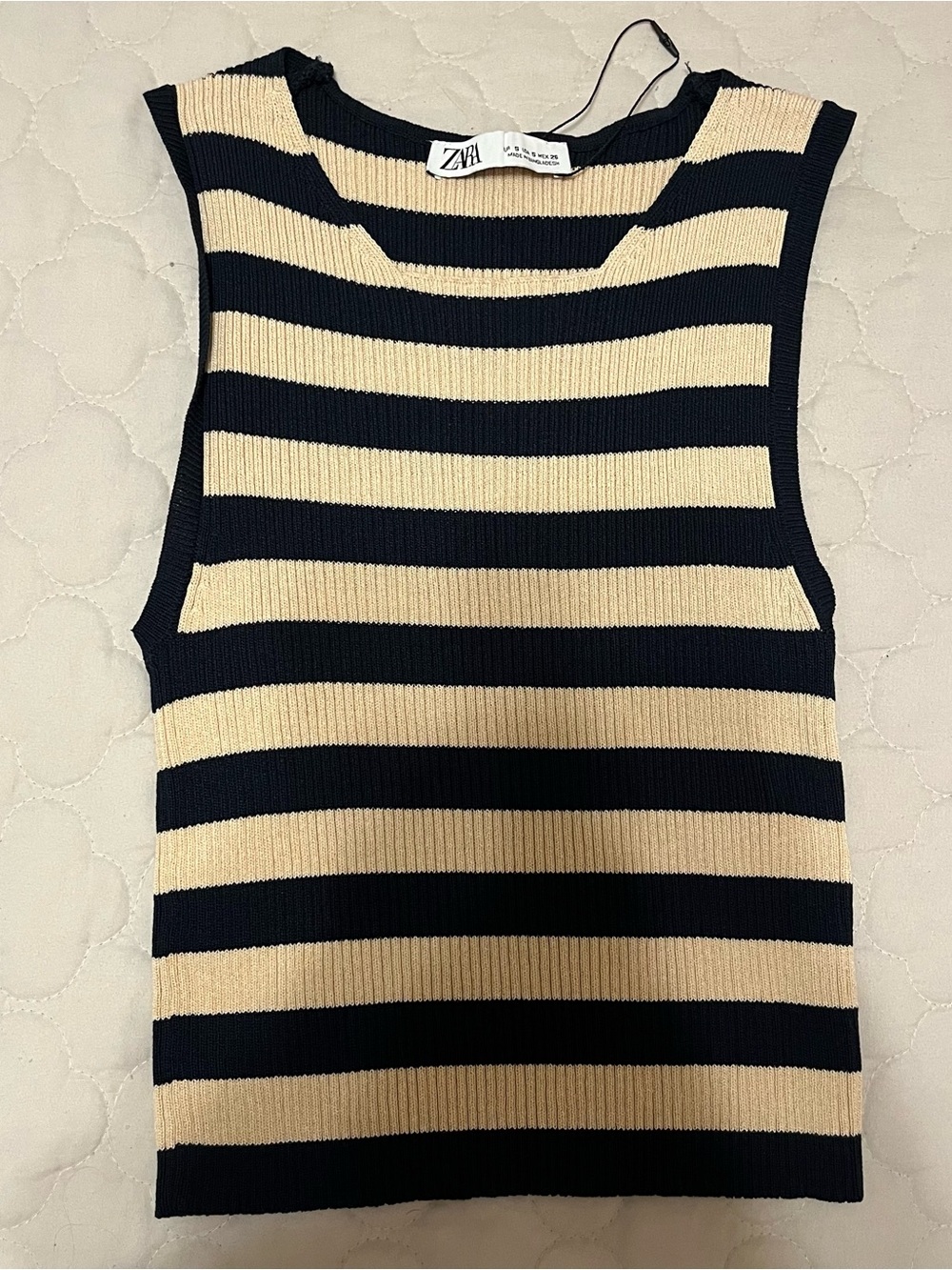 NWOT Zara Navy Blue and Cream Striped Ribbed Knit Tank Top
